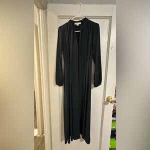 Black Michael Kors women's long-sleeve tie-neck maxi dress.